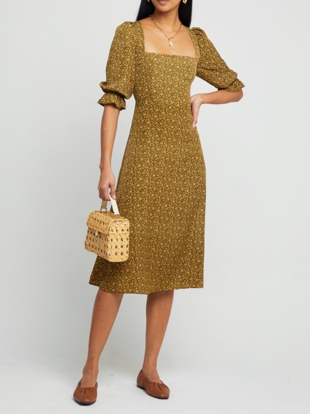 O.P.T Meadow Green Floral Midi Dress